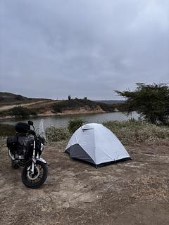 Camping by small lake