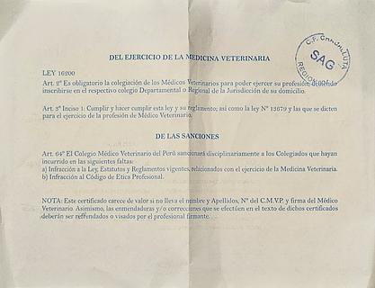 Escritório para obter certificado animal